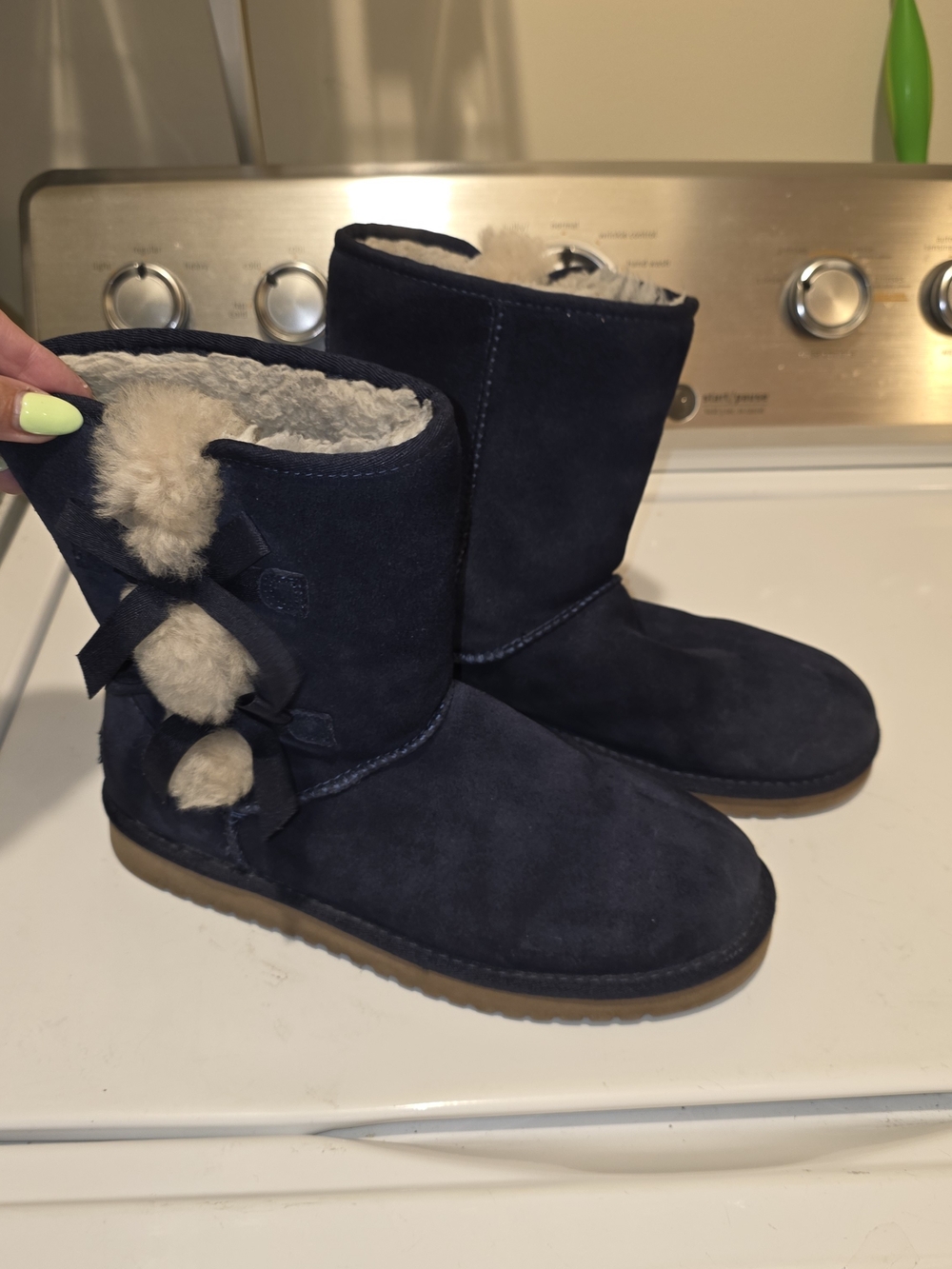 Koolaburra Navy Suede Shearling-Trim Winter Boots